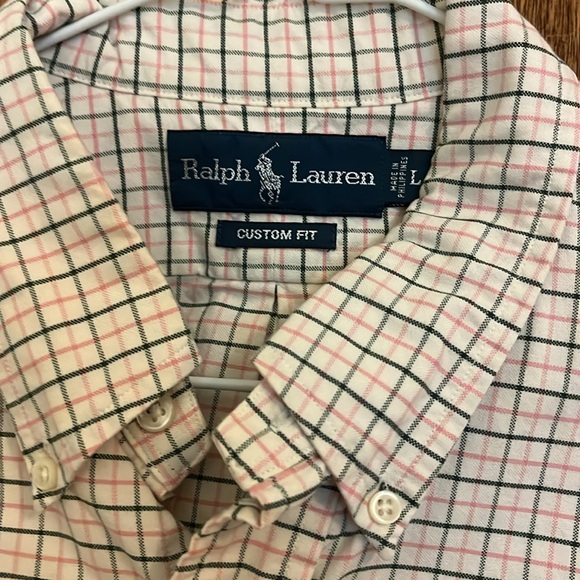 Ralph Lauren Men’s Dress Shirt Men’s Large Tan With Green/Pink Checkered - Picture 3 of 5